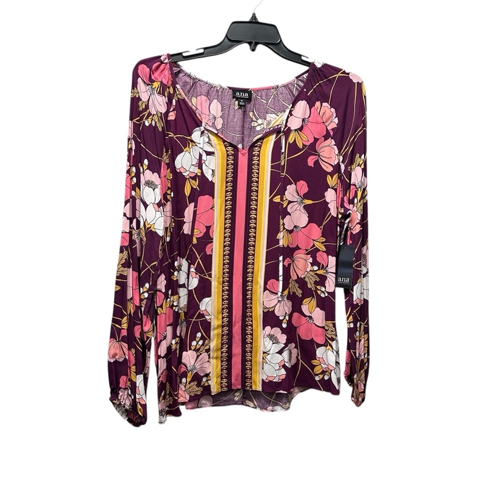 a.n.a women’s Purple and Yellow Floral Blouse long sleeve size‎ XL NWT